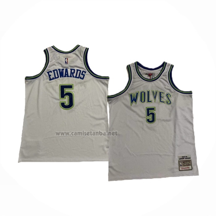Camiseta Minnesota Timberwolves Anthony Edwards #5 Mitchell & Ness 2023-2024 Blanco